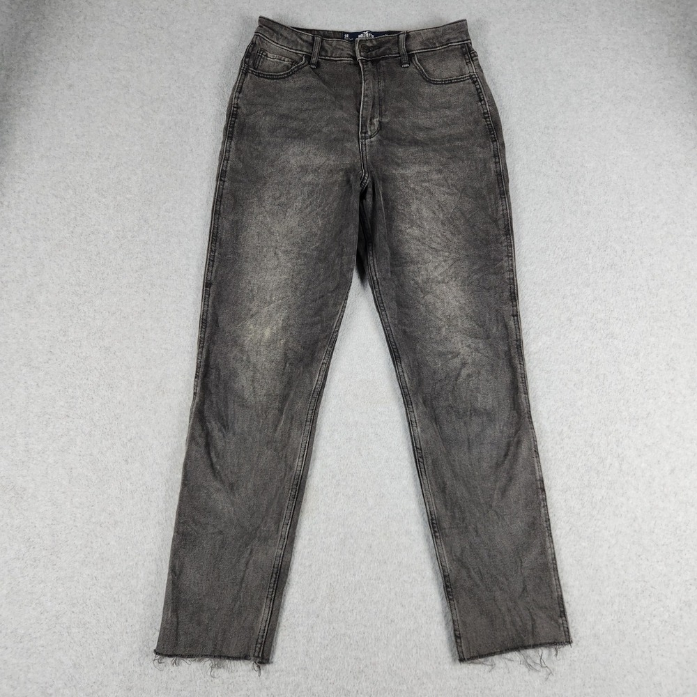 Hollister Mom Jeans Womens 3R Black Ultra High-Rise Vintage Stretch Raw Hem